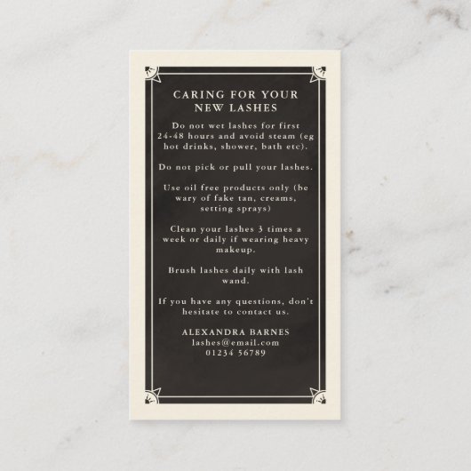 Celestial Eye Tarot Lash Aftercare Card Visitenkarte (Rückseite)