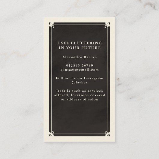 Celestial Eye Tarot Lashes Schwarze Visitenkarte (Rückseite)