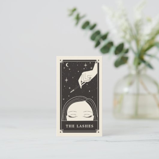 Celestial Eye Tarot Lashes Schwarze Visitenkarte (Stehend Vorderseite)