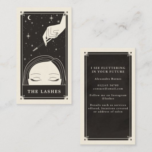 Celestial Eye Tarot Lashes Schwarze Visitenkarte (Vorne/Hinten)