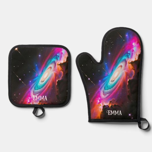 Celestial Fantasy Black Hole Individuelle Name Ofenhandschuh & Topflappen-Set (Vorderseite)