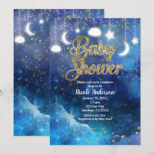 Celestial Fantasy Gold Stars & Glow Baby Shower Einladung
