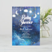 Celestial Fantasy Gold Stars & Glow Baby Shower Einladung (Stehend Vorderseite)