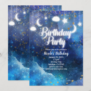 Celestial Fantasy Gold Stars & Glow Geburtstagspar Einladung
