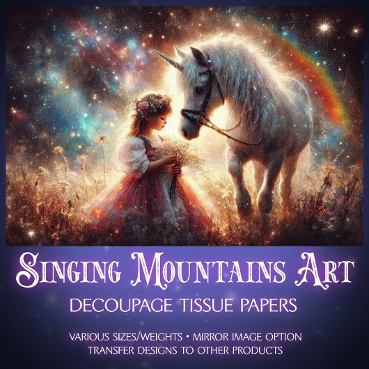 Celestial Fantasy Unicorn In Meadow Decoupage  Seidenpapier