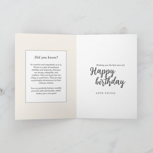Celestial Fantasy Zodiac Symbol Pisces Birthday Karte (Innenseite)