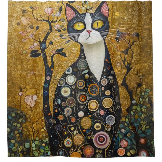 Celestial Feline in Gold Duschvorhang (Vorderseite)