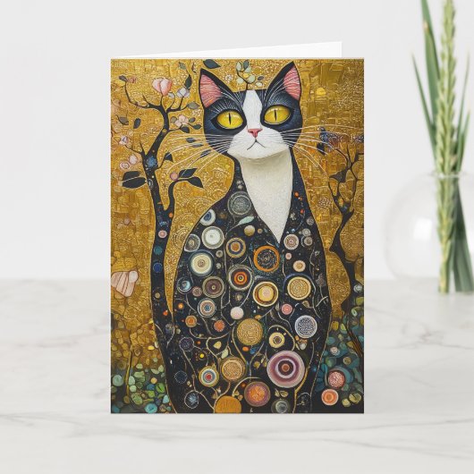 Celestial Feline in Gold Einladung (Vorderseite)