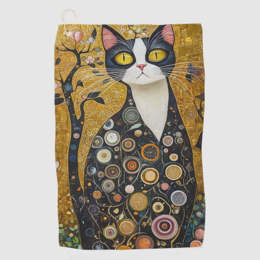 Celestial Feline in Gold Golfhandtuch (Vorderseite)