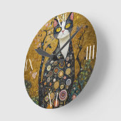 Celestial Feline in Gold Runde Wanduhr (Winkel)