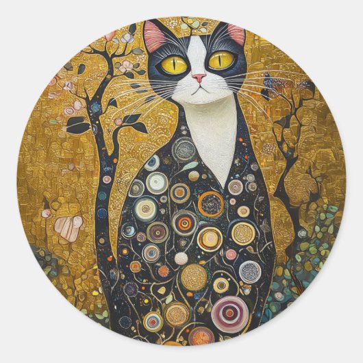Celestial Feline in Gold Runder Aufkleber (Vorderseite)