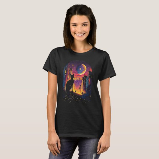 Celestial Feline Moon Cat's Spell T-Shirt (Vorne ganz)