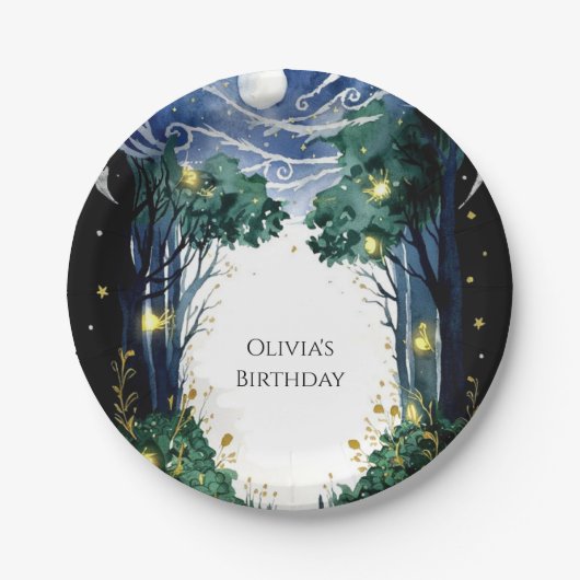 Celestial Firefly Woodland Birthday Pappteller (Vorderseite)