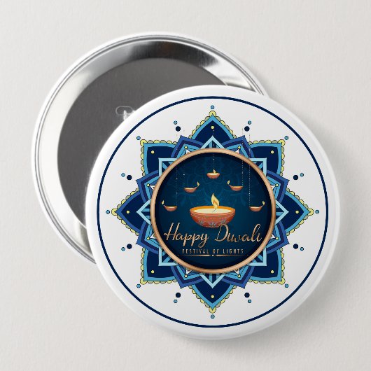 Celestial Flame - Diwali Mandala Glow Button (Vorne & Hinten)