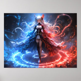Celestial Flame Zauberin Mädchen mit Elementarchar Poster