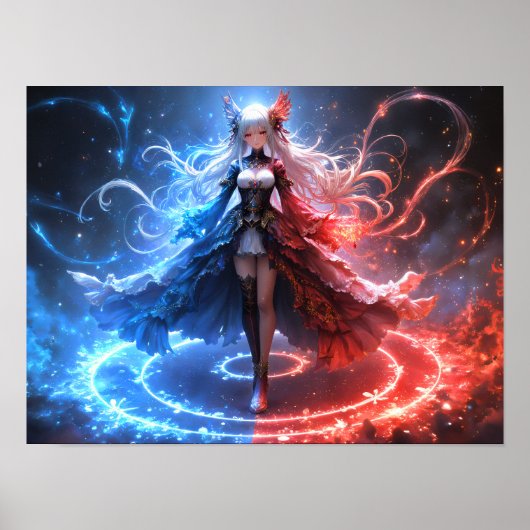 Celestial Flame Zauberin Mädchen mit Elementarchar Poster (Vorne)
