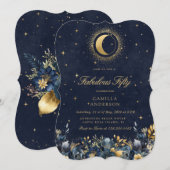Celestial Floral Blue Stars Moon Birthday Einladung (Vorne/Hinten)