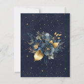 Celestial Floral Blue Stars Moon Wedding Mitteilungskarte (Rückseite)