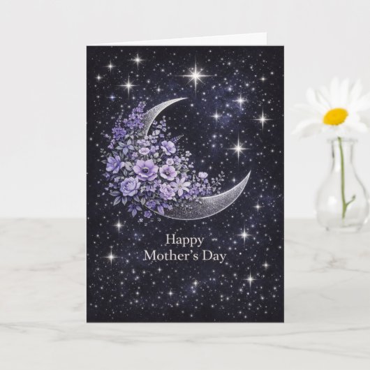 Celestial Floral Crescent Moon Mother's Day Card  Karte (Kleine Pflanze)