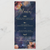 Celestial Floral Galaxy Starry Night Blue Wedding Menükarte (Vorderseite)