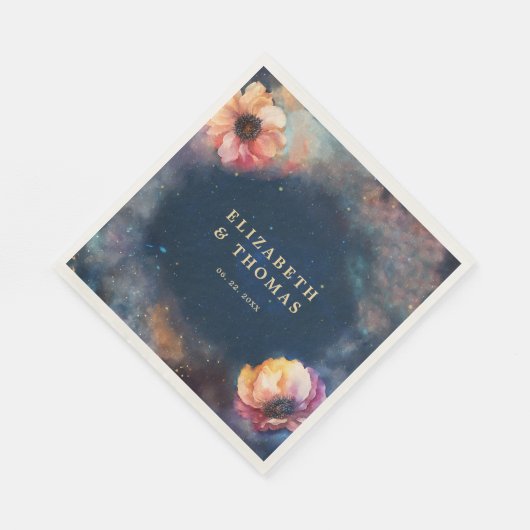 Celestial Floral Galaxy Starry Night Blue Wedding Serviette (Ecke)