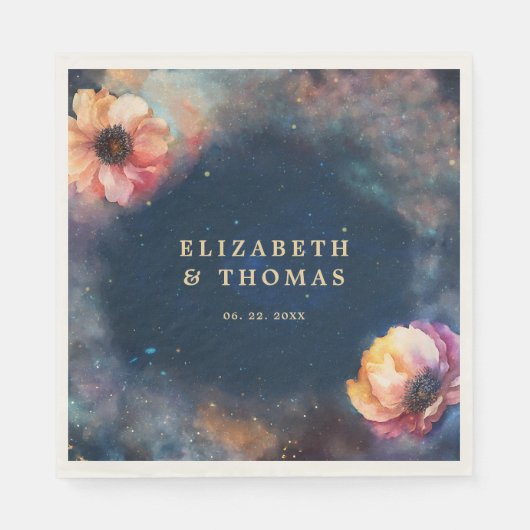 Celestial Floral Galaxy Starry Night Blue Wedding Serviette (Vorderseite)