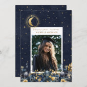 Celestial Floral Moon Graduation Announcement Einladung (Vorne/Hinten)