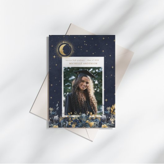Celestial Floral Moon Graduation Announcement Einladung