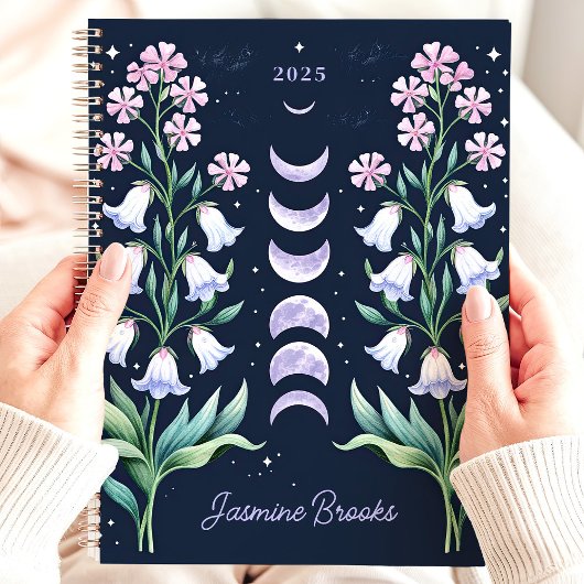 Celestial Floral Moon Phase Individuelle Name Planer