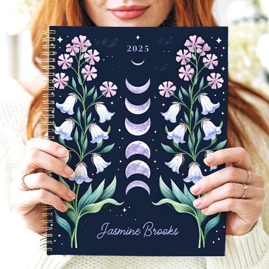 Celestial Floral Moon Phase Individuelle Name Planer