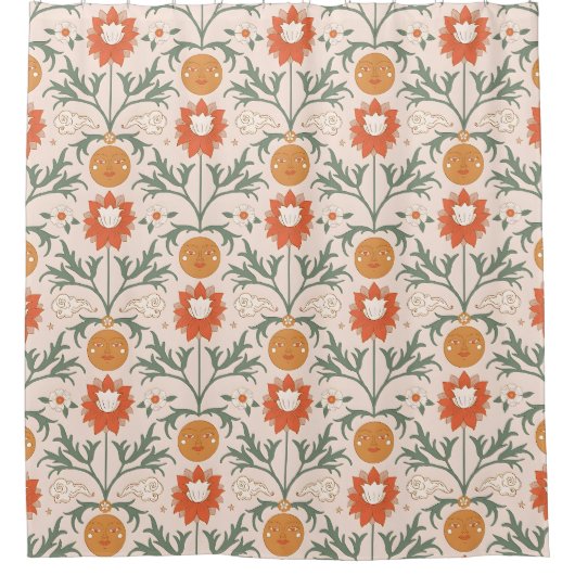 Celestial Floral Sunburst Seamless Pattern Design Duschvorhang (Vorderseite)