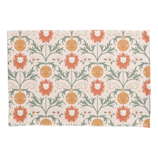 Celestial Floral Sunburst Seamless Pattern Design Kissenbezug (Vorderseite-Links)