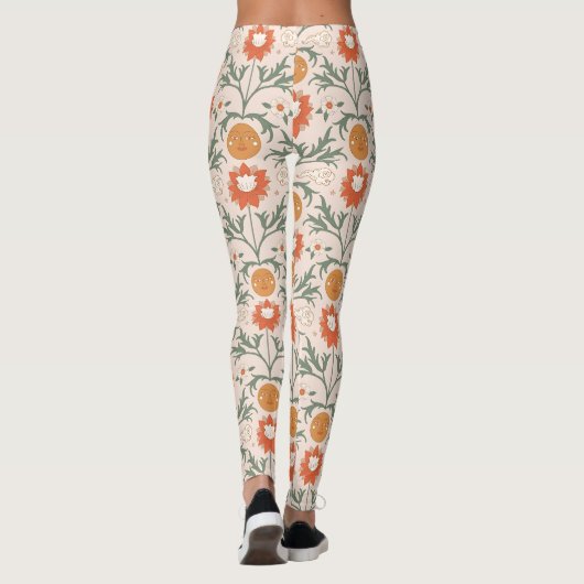 Celestial Floral Sunburst Seamless Pattern Design Leggings (Rückseite)