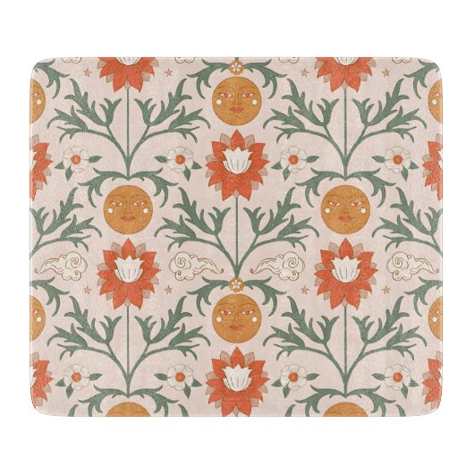 Celestial Floral Sunburst Seamless Pattern Design Schneidebrett (Vorderseite)