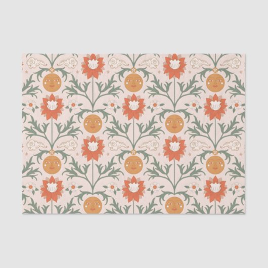 Celestial Floral Sunburst Seamless Pattern Design Seidenpapier (Vorderseite)