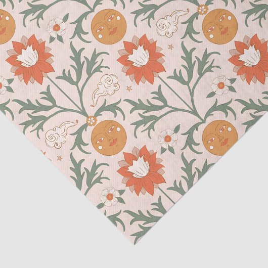 Celestial Floral Sunburst Seamless Pattern Design Seidenpapier (Ausschnitt)