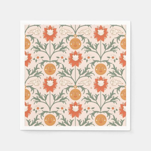 Celestial Floral Sunburst Seamless Pattern Design Serviette (Vorderseite)