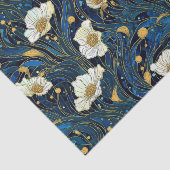 Celestial Florals Cream und Gold auf Marine Seidenpapier (Ausschnitt)