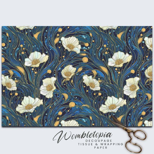 Celestial Florals Cream und Gold auf Marine Seidenpapier