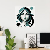 Celestial Flow: Minimalist Teal Portrait Poster (Heimbüro)