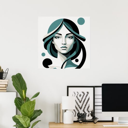 Celestial Flow: Minimalist Teal Portrait Poster (Heimbüro)