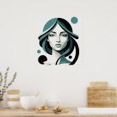 Celestial Flow: Minimalist Teal Portrait Poster (Küche)