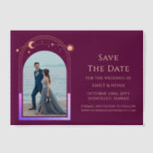 Celestial Fuchsia Gold Foto Wedding Save the Date Pergament Einladungen (Vorderseite)
