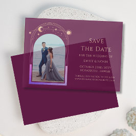 Celestial Fuchsia Gold Foto Wedding Save the Date Pergament Einladungen