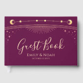 Celestial Fuchsia Gold Sun Moon Stars Hochzeit Gästebuch (Vorderseite)