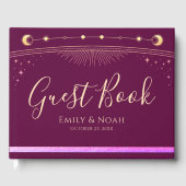 Celestial Fuchsia Gold Sun Moon Stars Wedding  Gästebuch (Vorderseite)