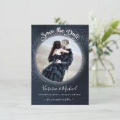 Celestial Full Moon and Stars Foto Save the Date Einladung (Stehend Vorderseite)