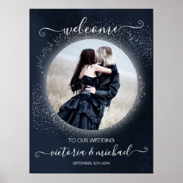 Celestial Full Moon & Stars Foto Hochzeit Willkomm Poster