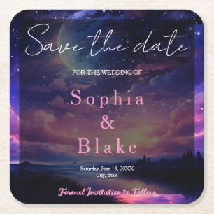 Celestial Full Moon Stars Wedding Save the Date Rechteckiger Pappuntersetzer