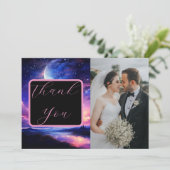 Celestial Full Moon Stars Wolken Foto Hochzeit Dankeskarte (Stehend Vorderseite)